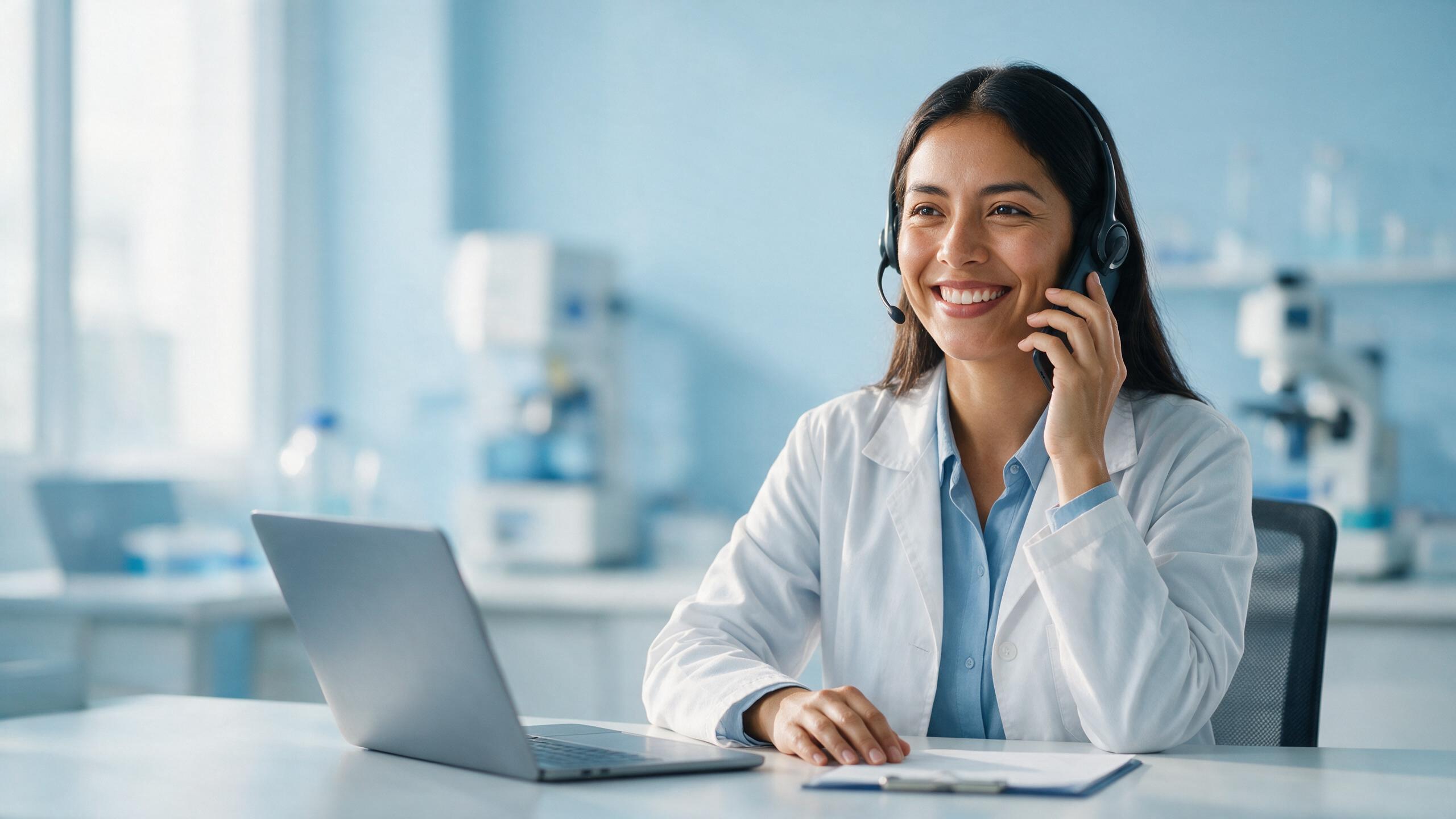 Asesora de post-venta de Diagtest atendiendo por teléfono